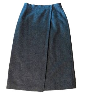 Geoffrey Beene classic tweed gray/black 100% wool long midi wrap skirt Sz 14